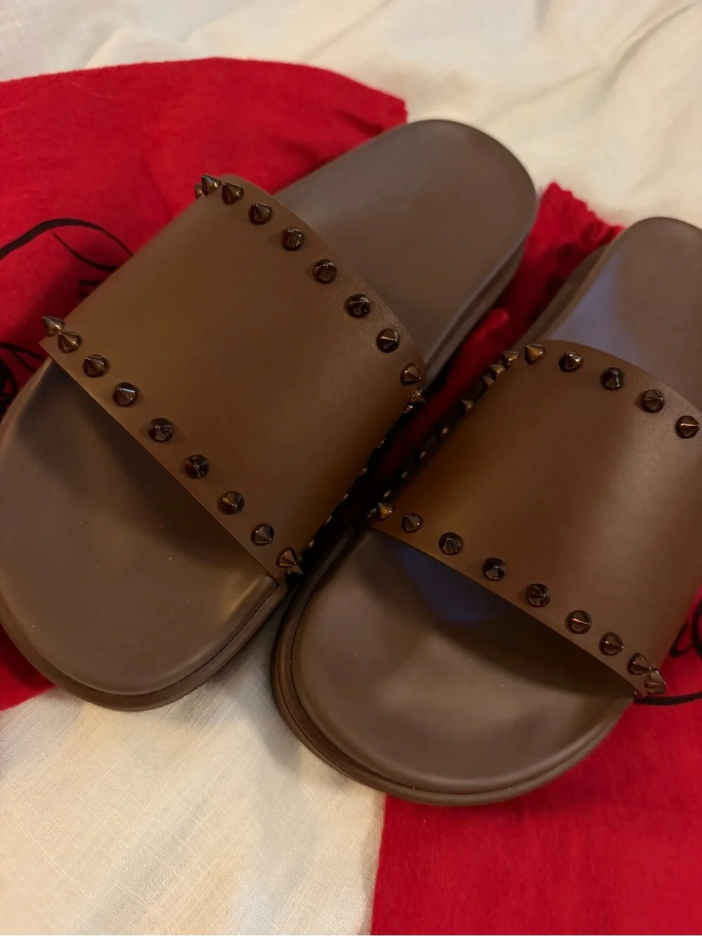Christian Louboutin Brown Studded Men’s Slide Sandals
